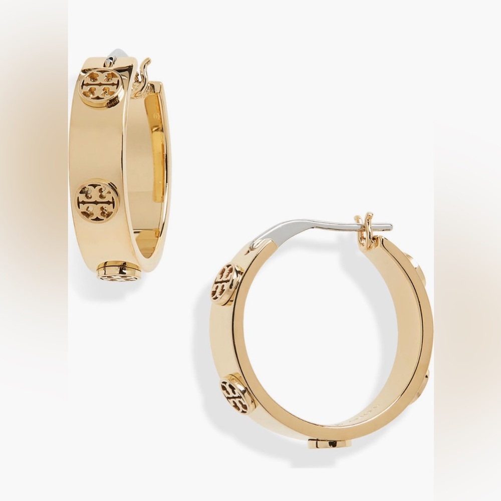 Tory Burch Thin Icon Hoop Earrings (Tory Gold)